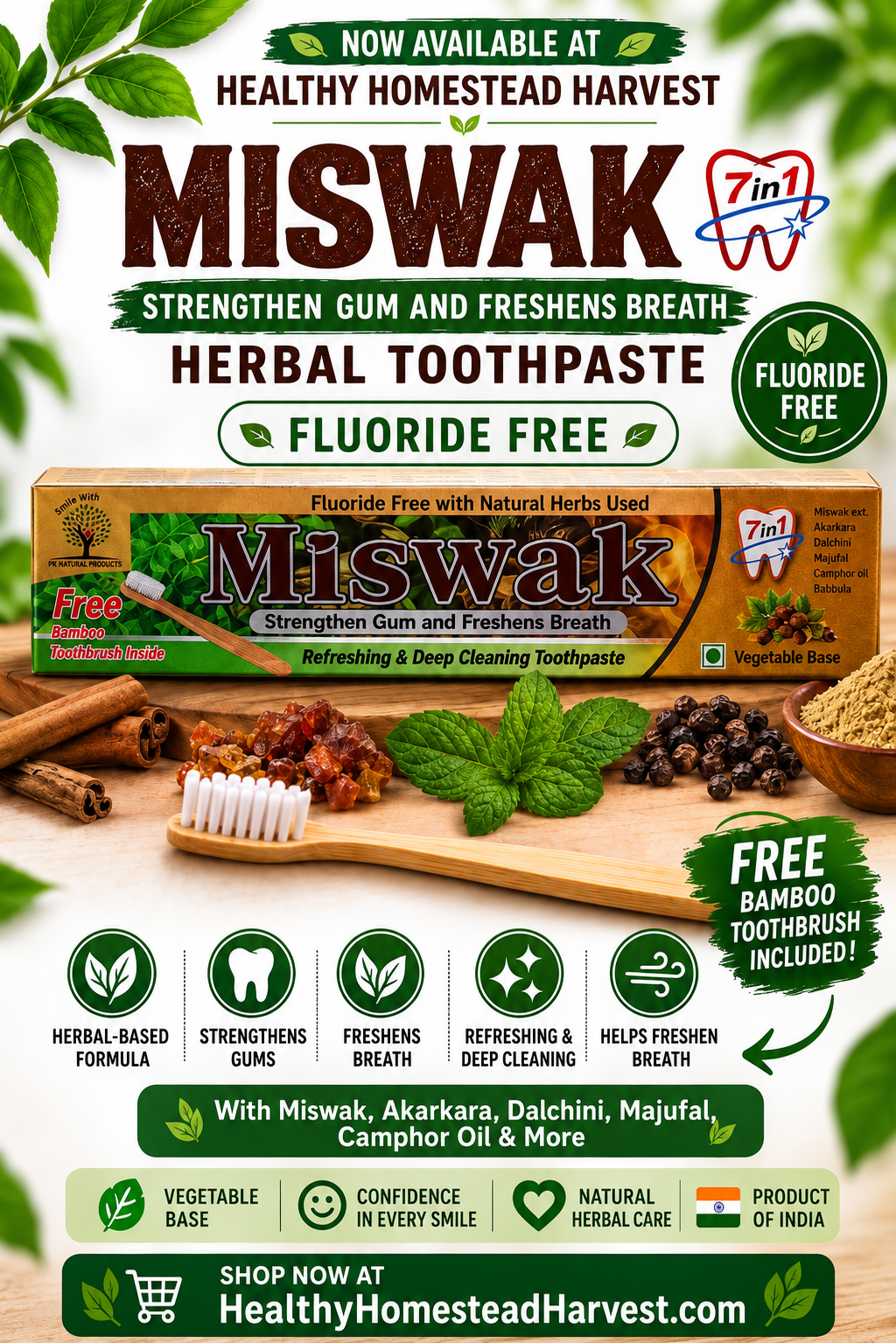 Miswak Herbal Toothpaste/Free Toothbrush