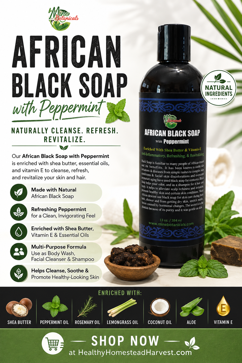 African Black Soap with Peppermint