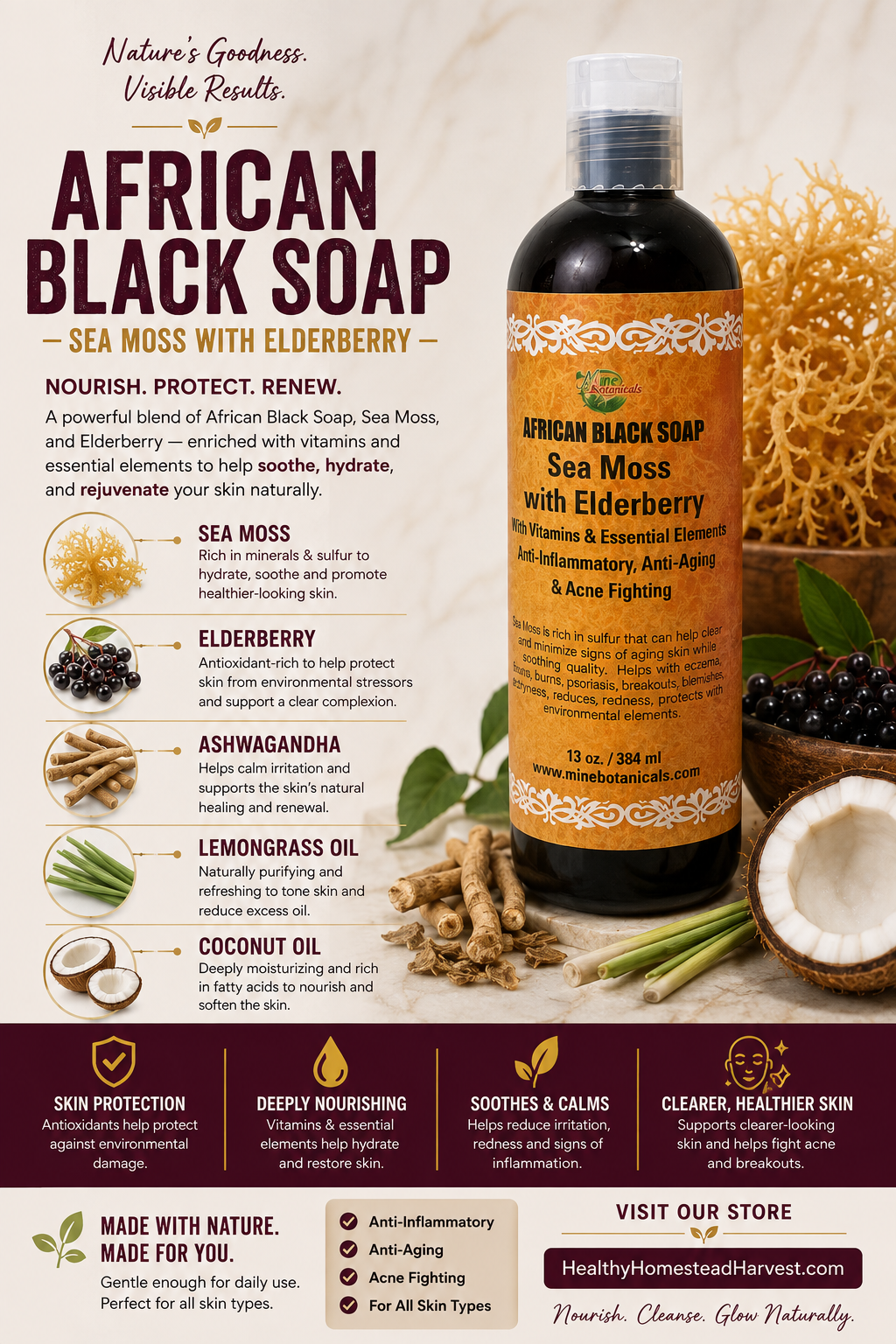 African Black Soap Sea Moss with Elderberry