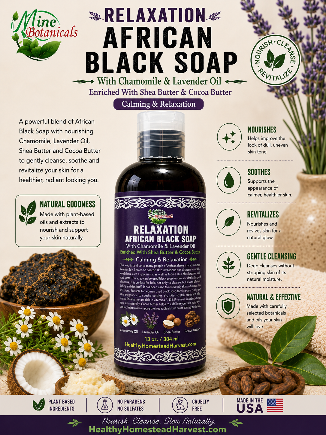 African Black Soap with Chamomile and Lavender Oil