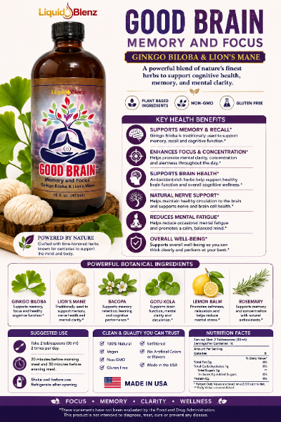Good Brain Memory and focus (Ginko Biloba & Lions Mane)