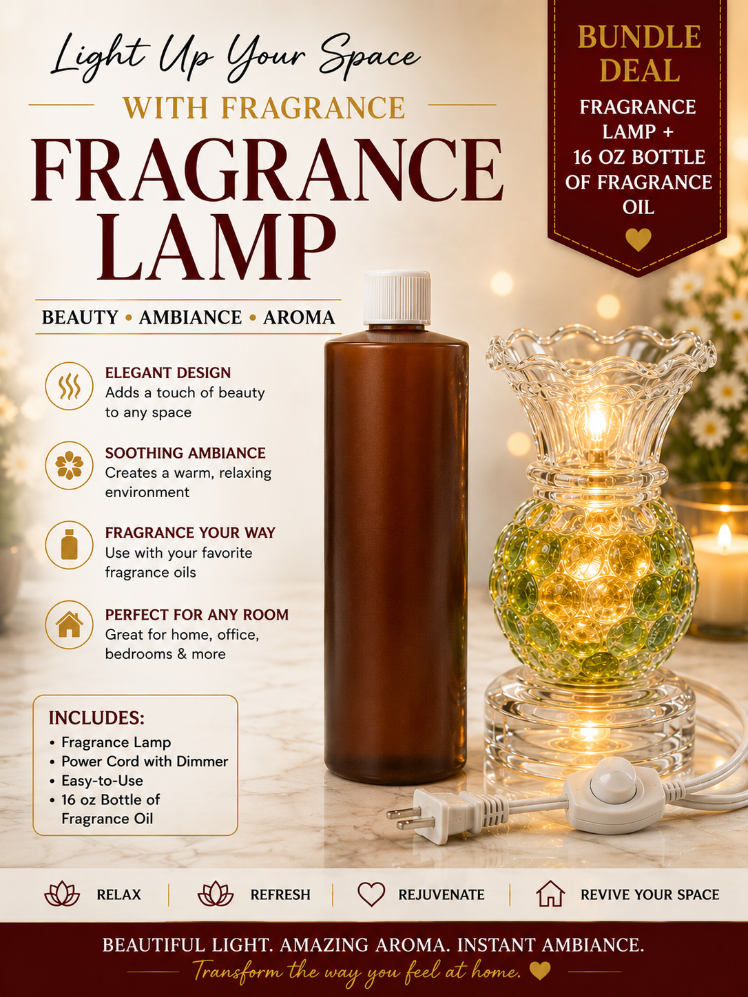 Fragrance Lamp Bundle with Oil of your choice