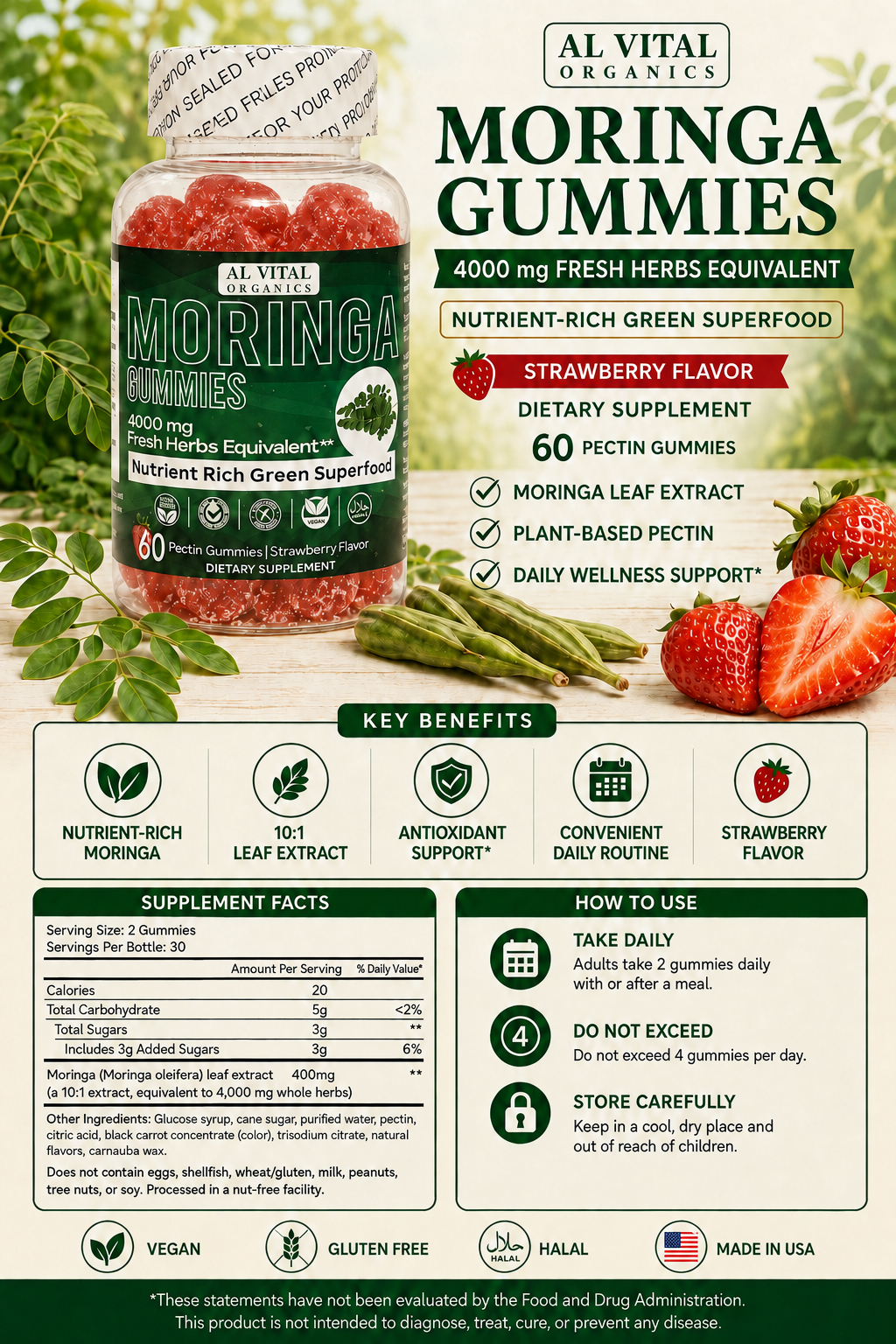 Moringa Gummies Organic 4000 mg