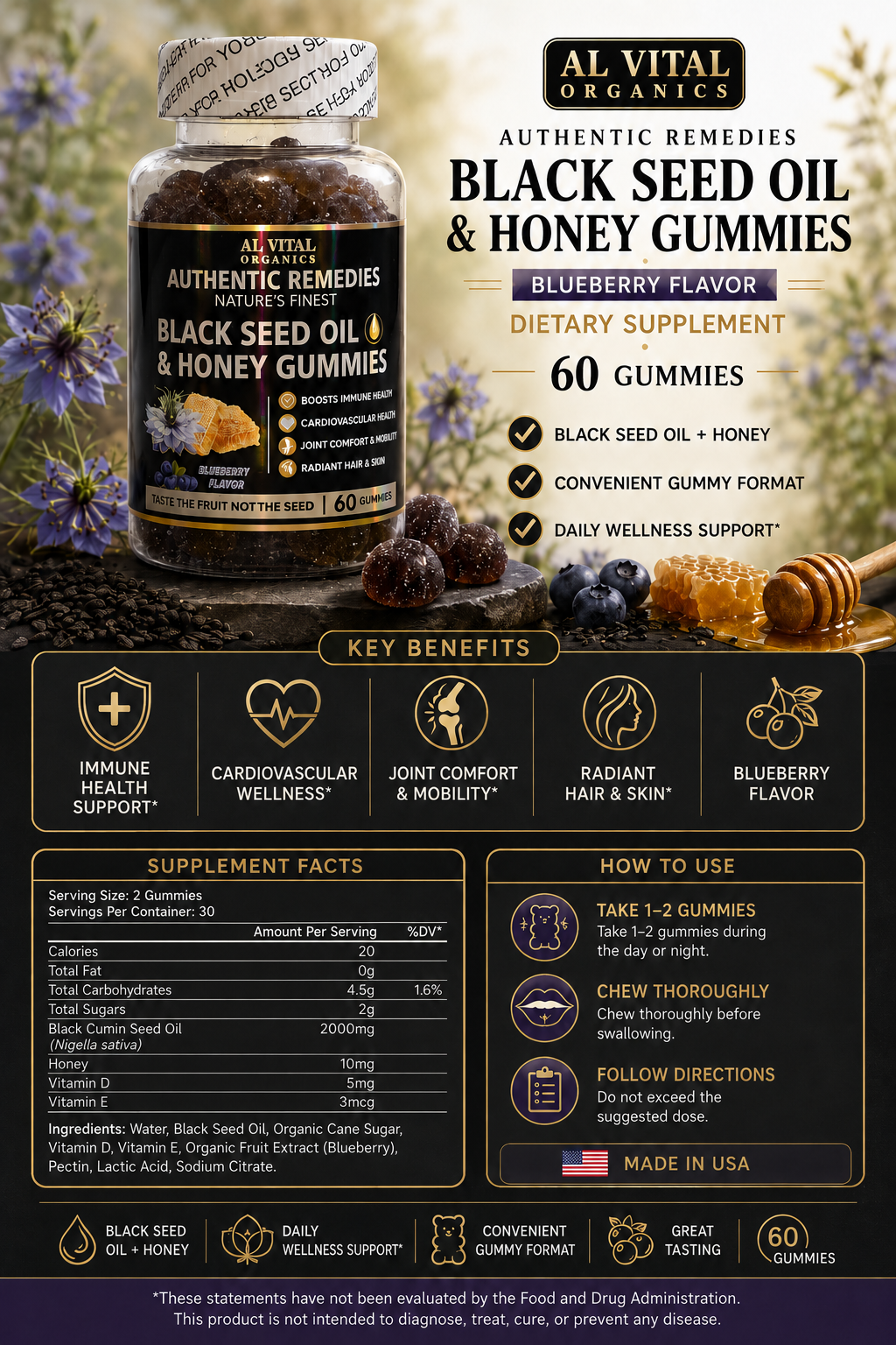 Black Seed Oil & Honey Organic Gummies